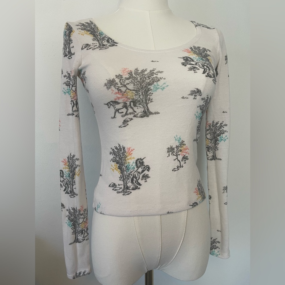 Mudd Cream Unicorn Toile Skimmer Top | XS Fairycore Coquette Y2K